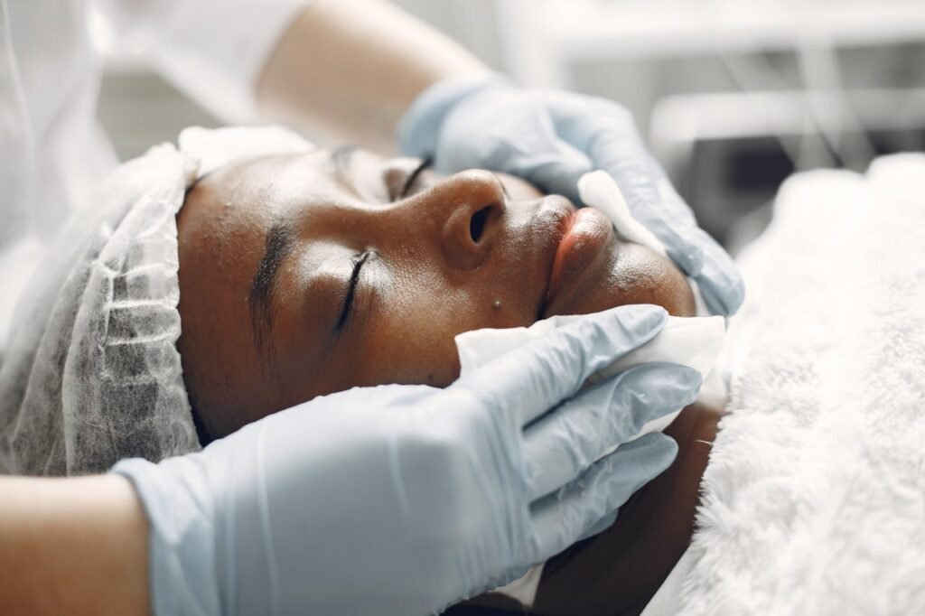 Close-up of a relaxing spa facial treatment promoting skin care and wellness.